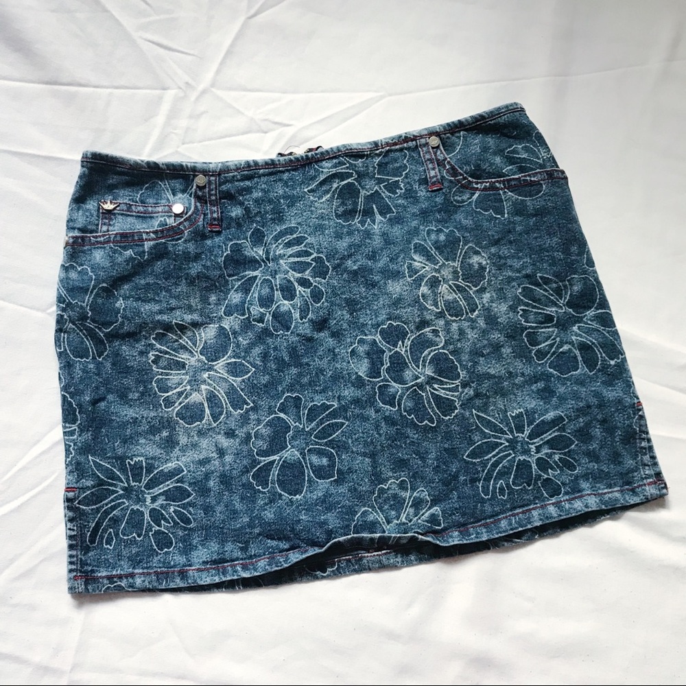 Vintage Floral Denim Mini Skirt